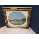 C19th oval watercolour "Stokesay Court" , framed & glazed, 37 x 43 cm, (PROVENANCE: Stokesay Court