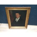 Oil on canvas half portrait of a Victorian Gentleman (scratches)