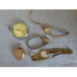 9ct gold pocket watch, Rotary pocket watch & 3 various watches