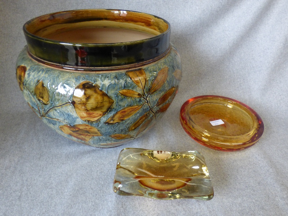 Large Royal Doulton jardinière & glass ashtray etc possibly Whitefriars