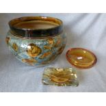 Large Royal Doulton jardinière & glass ashtray etc possibly Whitefriars