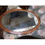 Oak framed oval mirror with bevelled glass, gilt framed rectangular mirror, modern blue and grey