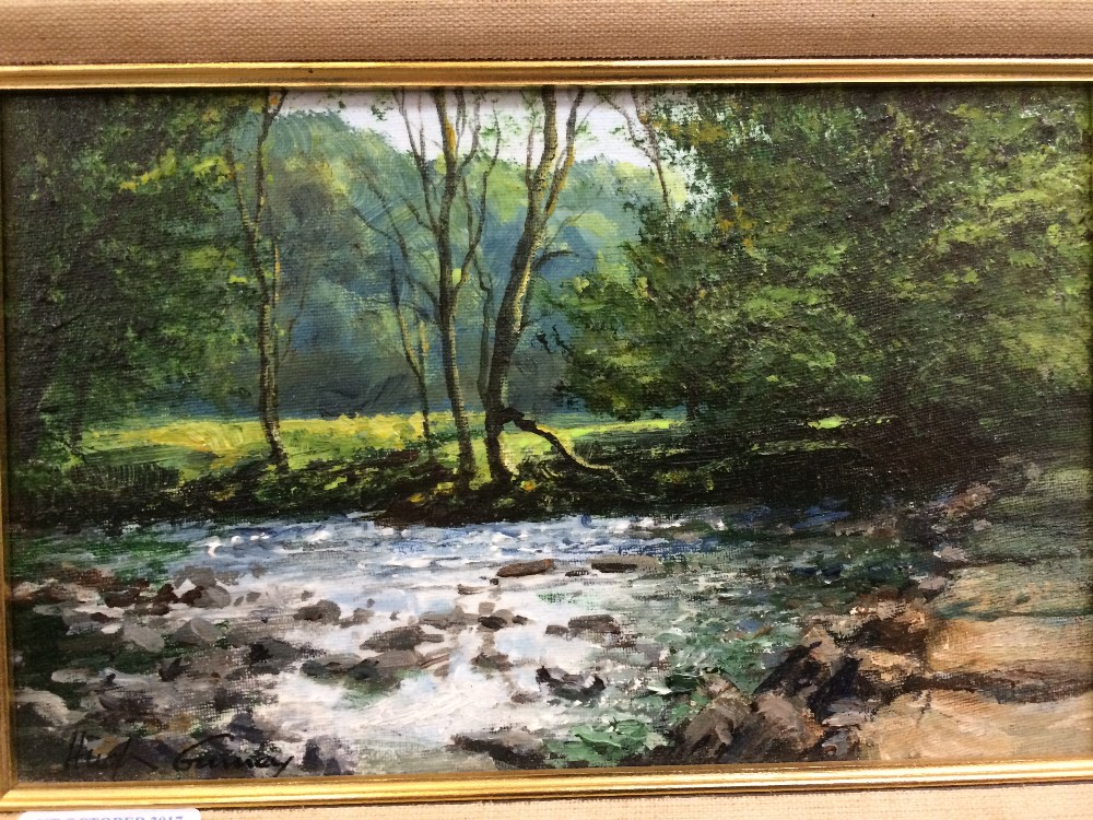 HUGH GURNEY (1932-), two modern oils on board, 'at Tarr steps' and 'Alders and Willows, Near - Image 2 of 3