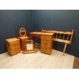 Modern pine dressing table, pair of pine bedside tables, 2 pine dressing table mirrors & pine bed