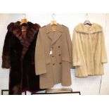 Gentleman's camel coat with leather button, faux fur jacket & fur coat