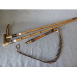 2 Antler handled hunting whips, with silver collars. and beagling whip