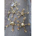 6 five branch brass chandeliers (1 broken) approx. 70 cm dia.