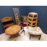 Qty of general furniture incl. bookshelves, stool, corner shelves & mirrors