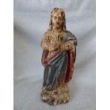 C17th style Medieval carved wooden religious figure. 45 cm h.