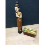 Oriental table top altar, and a figure of an Oriental lady 102cm tall