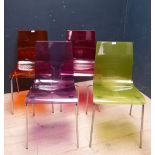 4 coloured plastic & chrome chairs