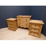 Pair of small, 3 drawer, chest of drawers 67H x 53W cm & stripped pine chest of drawers 84H x 74W