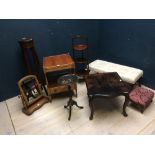 Qty of furniture incl. stools, occasional tables, cake stand, dressing table mirror etc.