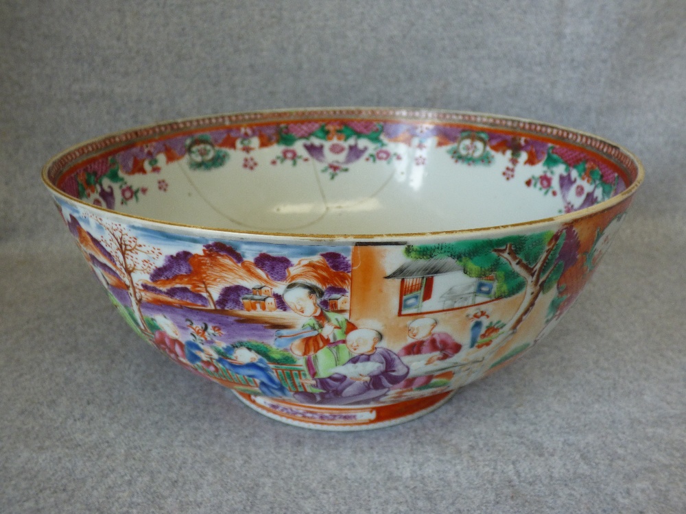 Chinese Cantonese bowl, 26cm dia. (cracks and restoration) - Image 2 of 5