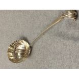 Hallmarked silver ladle with scallop shaped body, 1762, 6.5 ozt