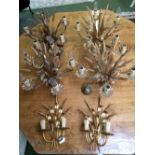 Set of 4 good quality gilt wheat ear design ceiling lights and a pair of wall sconces (6)