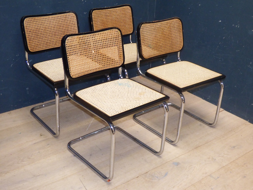 4 Retro style chrome dining chairs with cane seats & backs