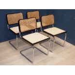 4 Retro style chrome dining chairs with cane seats & backs