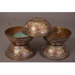 A set of five Oriental silver and copper inlaid bronze bowls, 12.5cm diam. (5) Please check