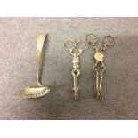 2 hallmarked silver sugar nips & hallmarked silver sugar sifter, 2 ozt