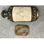 Chinese copper and ivory snuff bottle 13cm H and jade pendant 5.25cm L Please check condition before