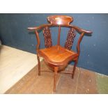 Polished Chinese hardwood corner chair with pierced back splats Please check condition before