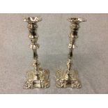 Pair of hallmarked silver square based candlesticks, Birmingham 1972, 26cm H