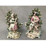 Pair of Continental figures of male & female musicians, 20cm H