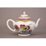 Chinese famille rose teapot and cover painted to both sides with a cockerel standing on blue rocks