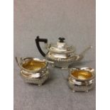 Good 3 piece half fluted hallmarked silver tea service, Birmingham 1900, 18 ozt