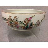 Chinese ceramic bowl decorated with figures & chariots, marks to base, 27.5cm diameter Please