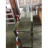 India Jane contemporary glass top & chrome base console table 85H x 150W cm