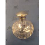 Cut glass cylindrical shape scent bottle with hallmarked silver hinged lid