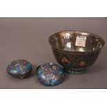 Chinese silver and cloisonne enamel bowl decorated with scrolling leafy flowers, bearing Christie'