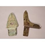 Chinese bronze dagger axe 'Ge'; together with a bronze blade cast with taotie mask centered by a