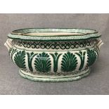 Victorian Copeland oval 2 handled footbath, green floral decoration on white ground (cracked)