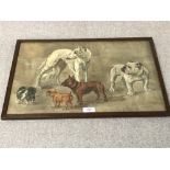 Watercolour of 2 Afghan hounds, Bulldogs & 2 Terriers, F&G