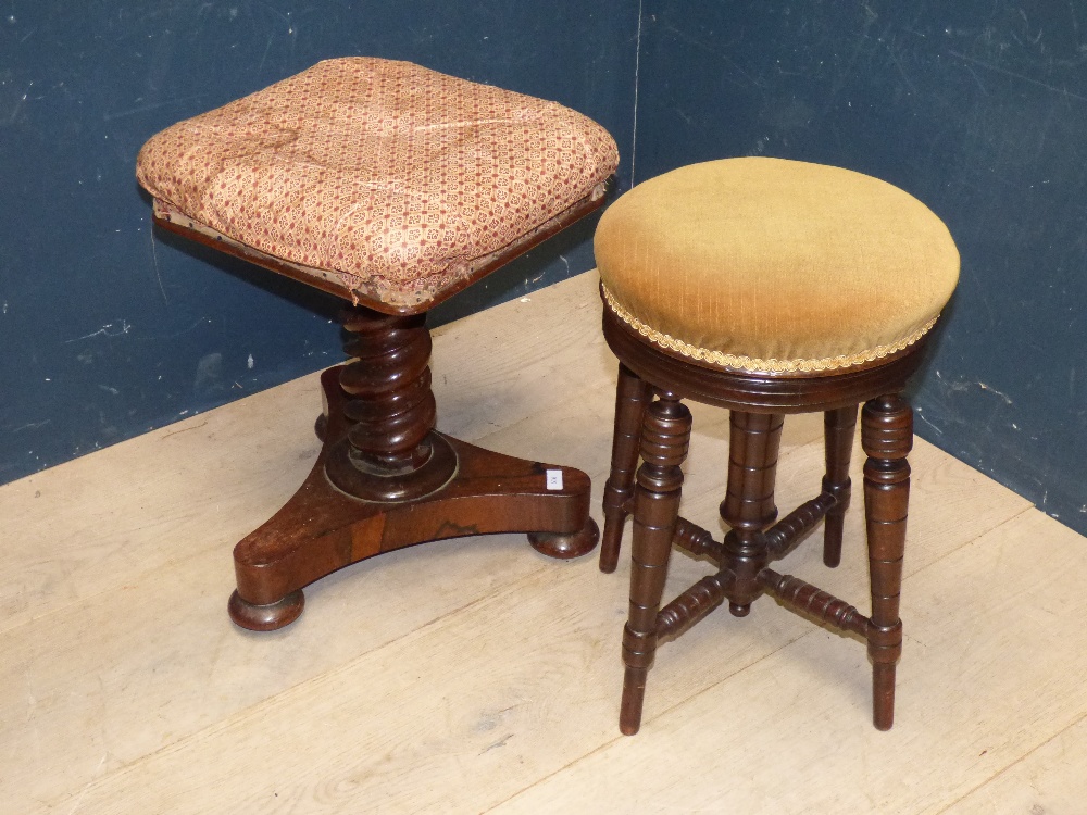 A revolving piano stool and a Victorian rosewood piano seat