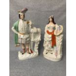 Pair of Staffordshire figures of Scotsman & Lady, 40cm H