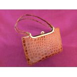 'Riviera' brown crocodile handbag with tan colour twin handles