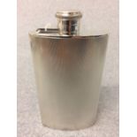 Hallmarked silver concave shape hip flask with hinged lid, London 1947, 7 ozt