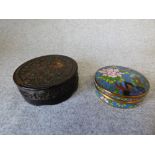 Chinese carved tortoiseshell snuff box & Chinese cloisonné snuff box Please check condition before