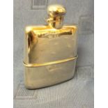 Hallmarked silver concave shape hip flask with hinged lid & base cup