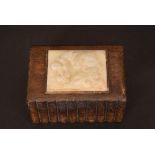 Chinese jade plaque-mounted lobbed box, possibly Zitan, the cover is inset with a jade rectangular