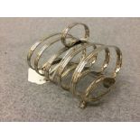 Hallmarked silver 4 division ribbed toast rack, London 1914