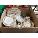 Large quantity of Portland pottery part dinner service cream with autumn leaves around rim