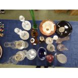 Qty of glassware, a pair of cut glass decanters & a pair of moulded glass oil lamps