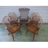 Set of 4 Windsor style oak armchairs & oak armchairs