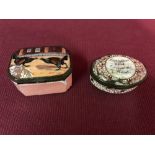 2 antique enamel boxes, 1 with fighting cock scene