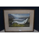 Hogarth framed oil painting study of 'A salmon' 41 x 54cm